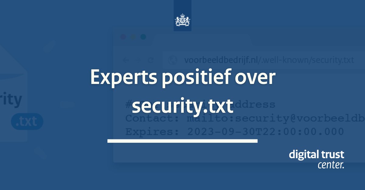 DTC_NL's tweet photo. Experts adviseren om #securitytxt te verplichten aan de overheid door de standaard toe te voegen aan de Pas toe of leg uit-lijst. Wat vind jij van security.txt? @openstandaarden nodigt je uit om via de openbare consultatie te reageren.
Meer informatie ⤵️
https://t.co/pfl2FdTlgZ https://t.co/09shgQ3fkc