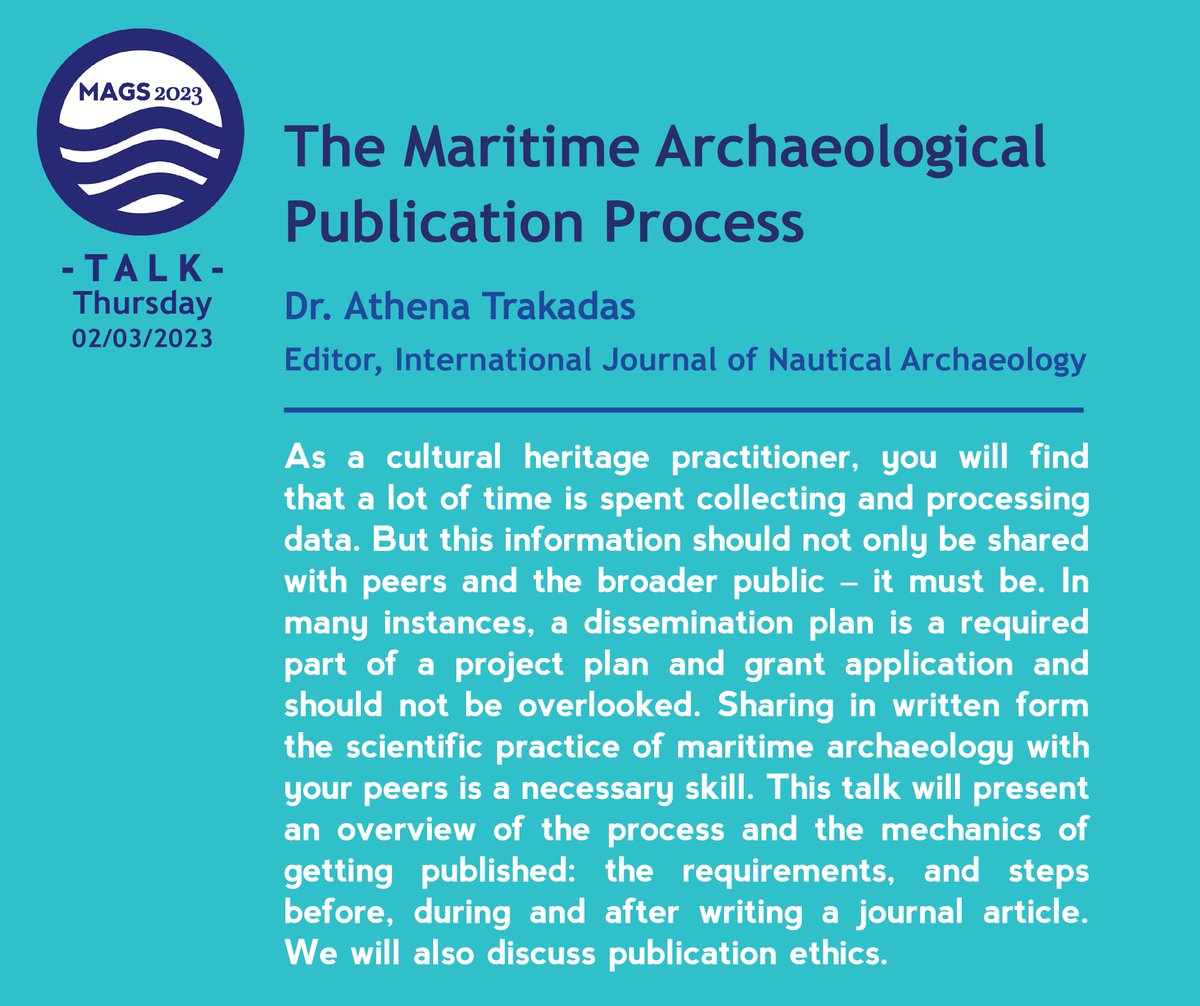 mags_symposium's tweet photo. 📌Announcement 📌

We are very happy to announce that Dr. Athena Trakadas, Editor of the International Journal of Nautical Archaeology, will be giving a talk during the #MAGS2023.

#graduatesymposium #maritimearchaeology #honorfrostfoundation #universityofcyprus https://t.co/XGQEgzmECr