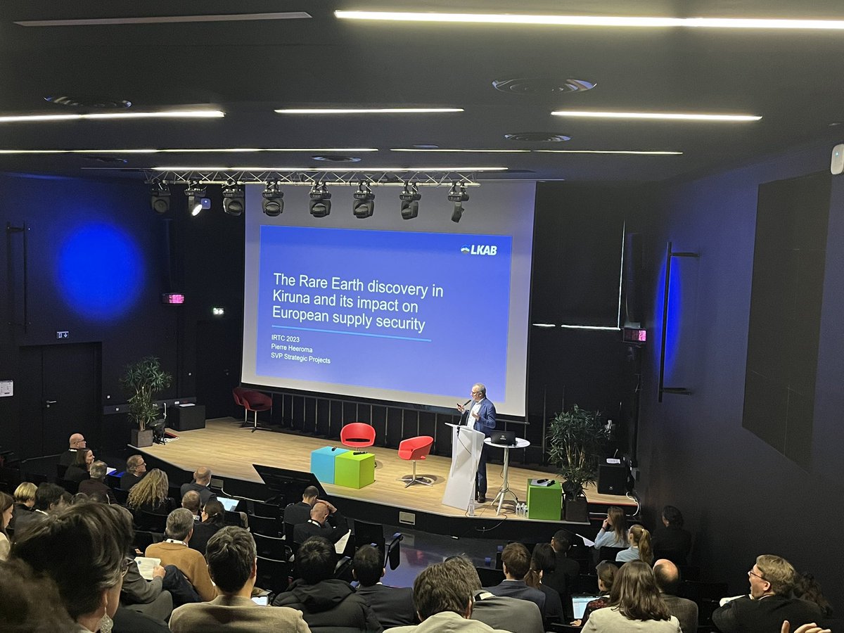 A very interesting lecture by Pierre Heeroma, SVP Strategic Project at <a href="/LKABgroup/">LKAB</a> about « the Rare Earth Discovery in Kiruna and its impact on European supply security ». 🎤 

#IRTC2023