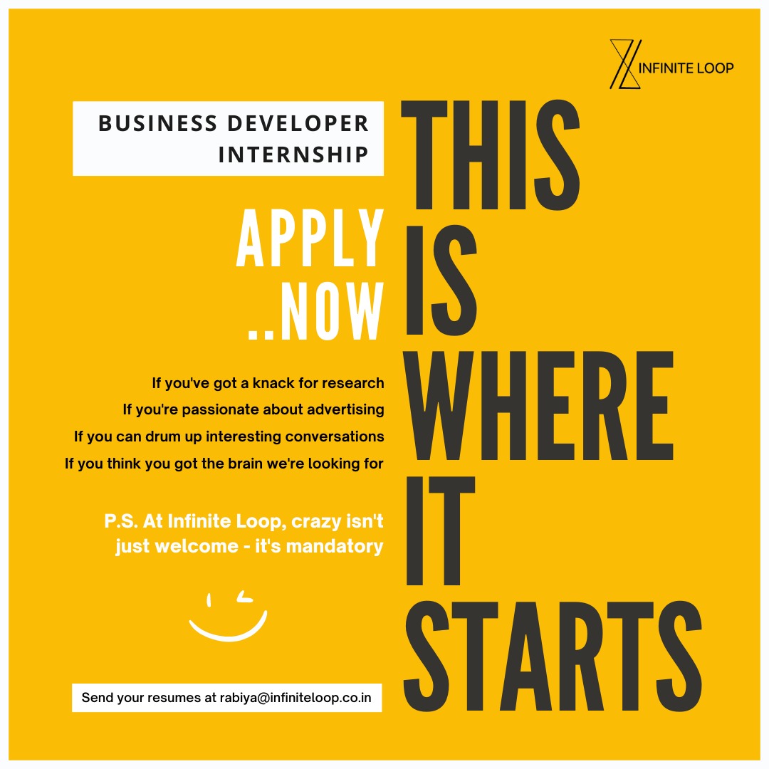 Infiniteloop_co's tweet photo. We're looking to loop you in! ✨

#hiring #creativeagency #businessdeveloper #intership https://t.co/DKXMV6Suj9