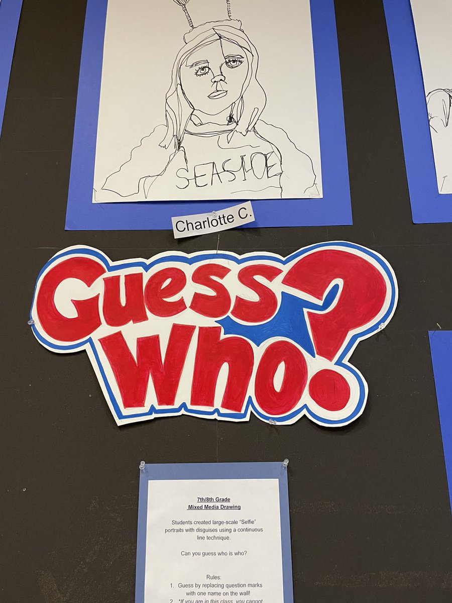 klundstromatmv's tweet photo. What would your “selfie with a disguise” look like if you used a continuous line technique? #MVMiddle shares theirs - Can you guess who is who? #TheMVSchool #MVart #sharethewell #processandproduct https://t.co/RipCgZyqej