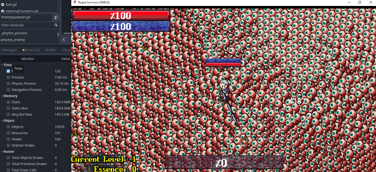 MoonrayMurray's tweet photo. 4187 Enemies!!!!! 120 + FPS, keen to keep going!
#GodotEngine #gamedev #indiegames #Godot #steam #gaming #game #indie #developer #gamedesign #indiegames #devlog #gameengine #developmentlog #game #indiedev #games #indie #programming https://t.co/43dlEceAxZ