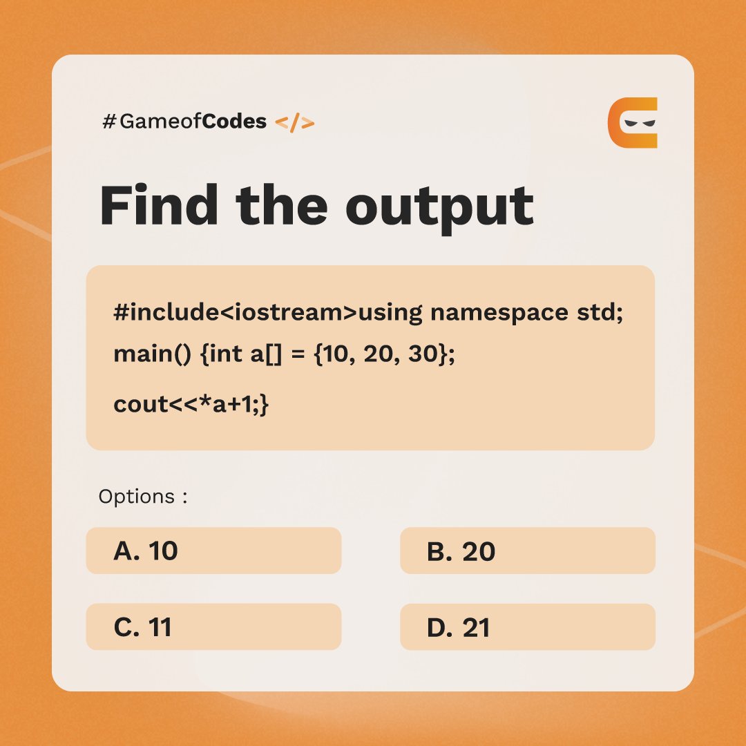 CodingNinjasOff's tweet image. #GameofCodes
Can you Find the output? Comment down your answers!🤝🏻

#codingninjas #codinglife #codingpractice #output #Practice