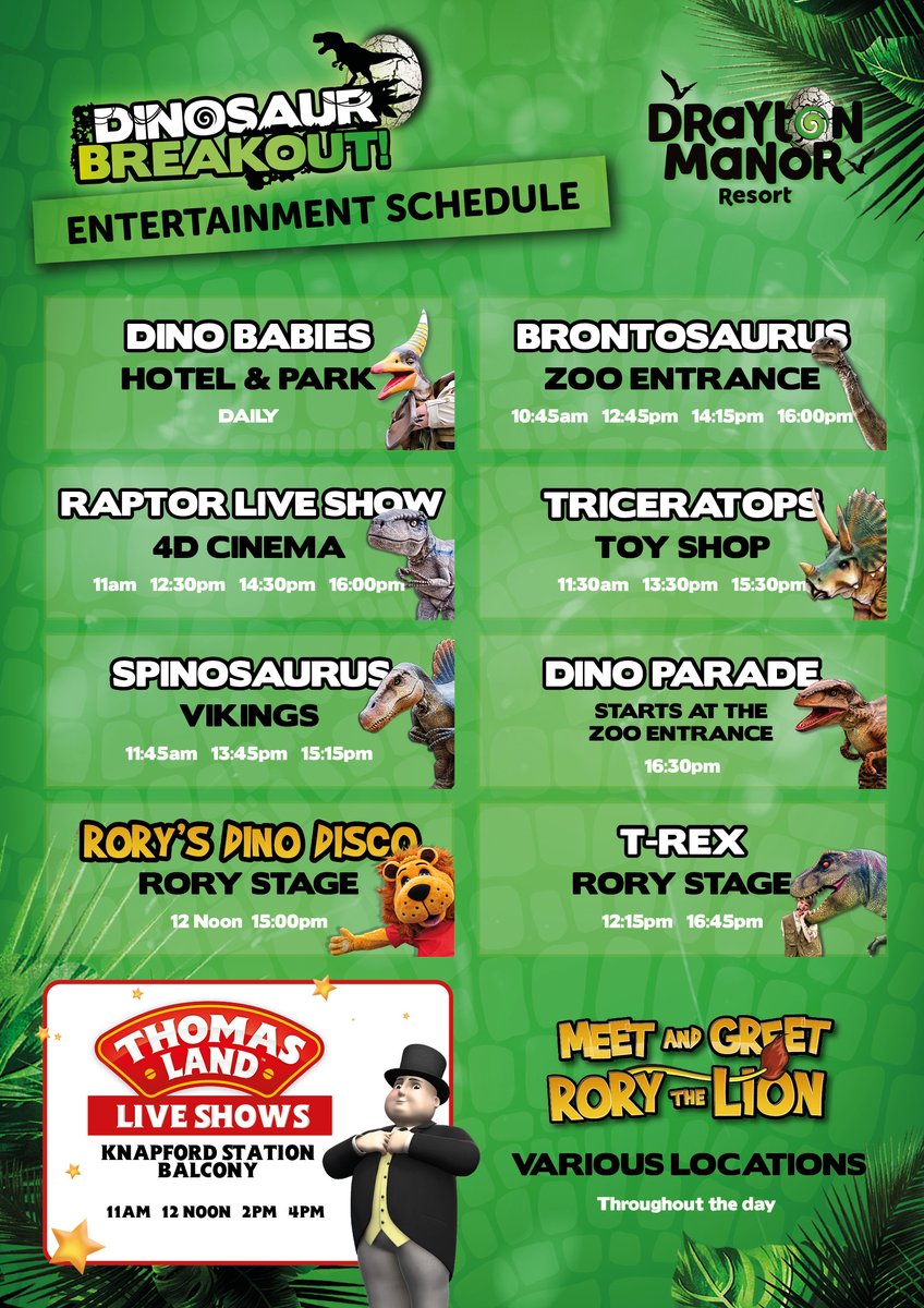 Our Dinosaur Breakout entertainment schedule is HERE 🦖 

Meet some of Europe's largest walking dinosaurs from tomorrow! 

Buy tickets 👉 fal.cn/3vUIQ