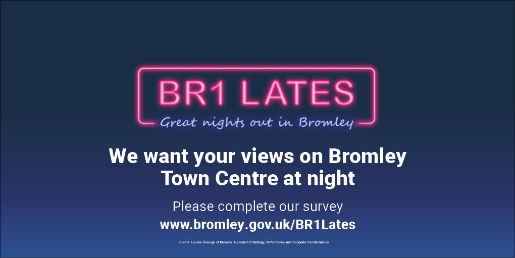 Do you use #Bromley town centre in the evening? Then we want to hear from you to help us shape upcoming events on the high street. @YourBromley @TheGladesBrom @BromLibraries @mytimeactive bromley.gov.uk/BR1Lates