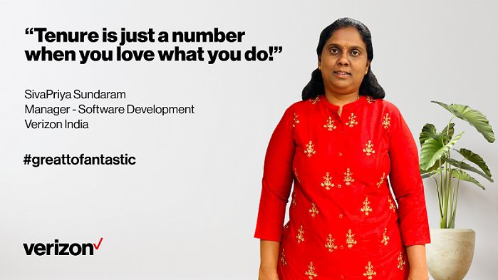 VZIndia's tweet photo. With a luminous journey of 15 years at Verizon, @priyasiva_s says that it’s the empowering culture that drives her unique leadership style of engaging with her team members through formal &amp; casual connects and fostering a culture of recognition #greattofantastic https://t.co/SN7drxnmKS