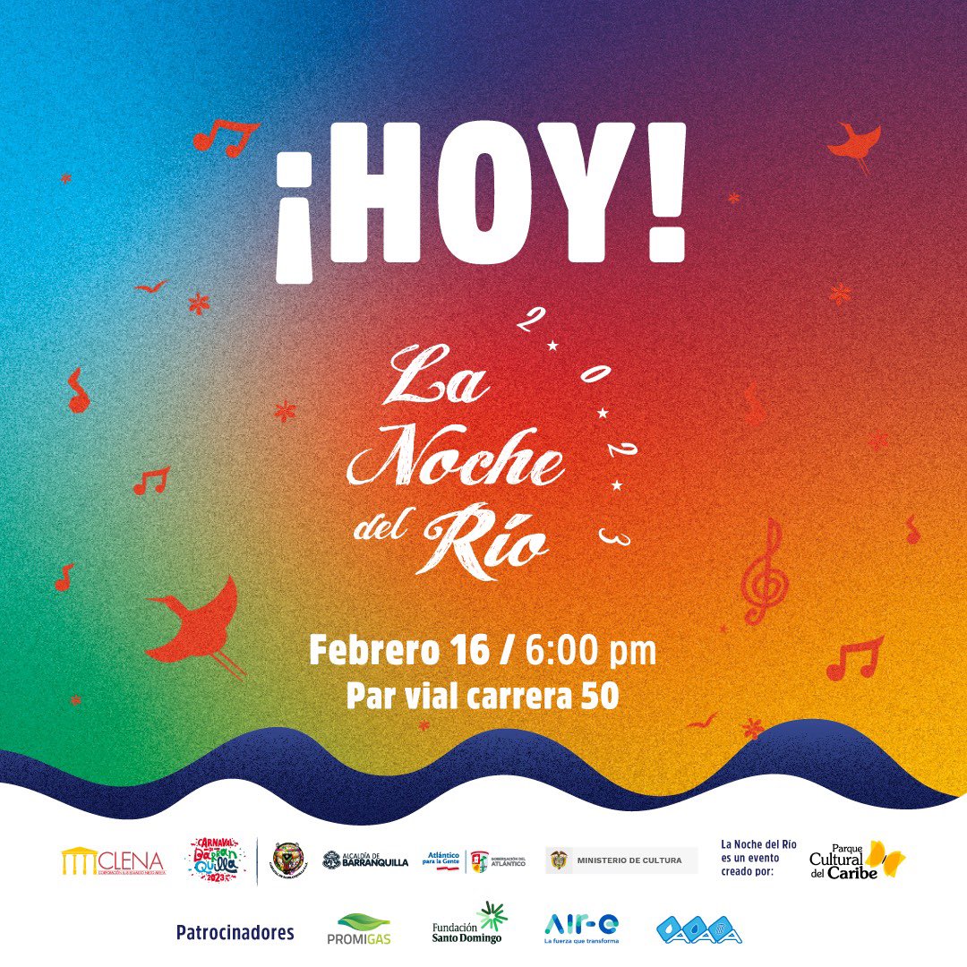 Vuelve La Noche Del Río y las manifestaciones del Caribe colombiano alrededor de la magia de la música de la ribera del río Magdalena. Hoy jueves
 16 de febrero en el par vial de la carrera 50 a partir de las 6:00 p.m.
Homenaje a los 16 años de trayectoria de esta fiesta.