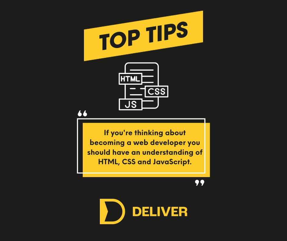DeliverMediaLtd's tweet photo. If you're considering a career in web development, this weeks 'Top Tip' gives you a great heads up on where to start!
#webdeveloper #webdevelopment #html #css #javascript #digitalmarketing #digitalmarketingagency #b2b #toptips #toptipthursdays https://t.co/g5uMqSqtnP