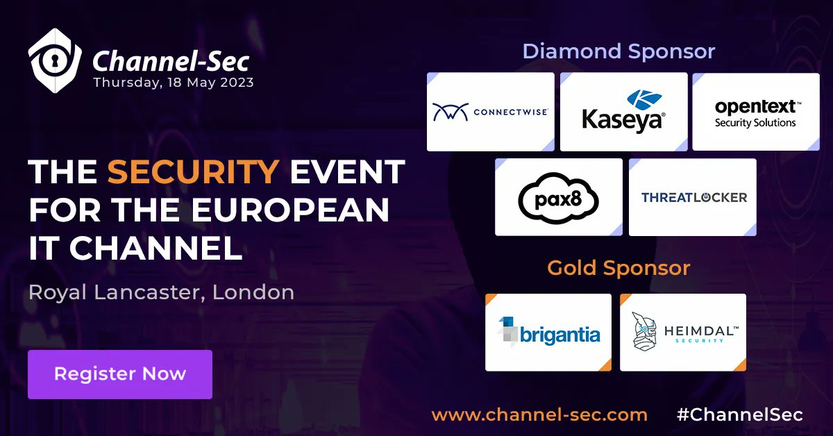 Sponsorship packages are selling out for Channel Sec 2023!

A HUGE thank you to our current sponsors: @Threatlocker, <a href="/ConnectWise/">ConnectWise</a>, @kaseyacorp, <a href="/OpenText/">OpenText</a>, @Pax8, @Brigantia1996 &amp; <a href="/HeimdalSecurity/">Heimdal®</a>.

##ChannelSec