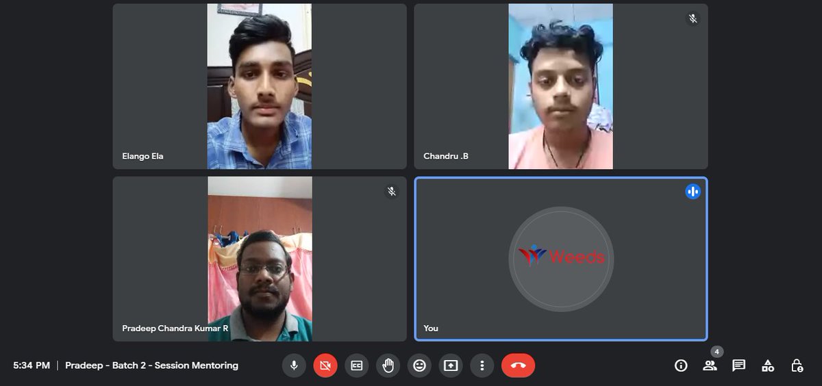 Build Your Generation - Online Mentoring Sessions for our scholarship youths conducted by our volunteers Ms. Sanjana Dileep (HP) & Mr.Pradeep chandra Kumar (Fiserv) .   

#weedsngo #employeeengagement #volunteering #corporategiving #csrinitiative weedsngo.org