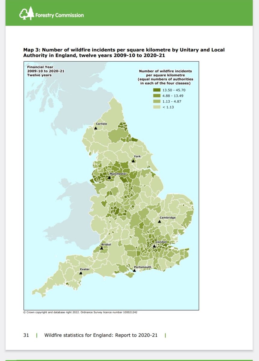 essexforester's tweet photo. Over 360k wildfire incidents, 79,000 hectares burnt, over 540,000 hours attended by England's Fire and Rescue Services in 09 to 21.
Shown by region, by FRS area and by Local Authority in the attachments.
@NFCC_FireChiefs
@NLandFRS_CFO
@LGAfirerescue
@DefraGovUK
@ForestryComm https://t.co/mb2difuzzY