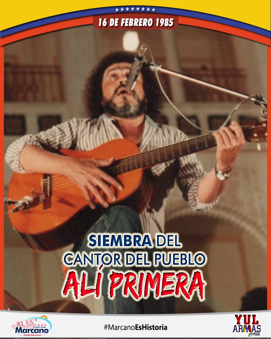AlcalGMarcano's tweet photo. #TalDiaComoHoy, #16FEB1985, fallece trágicamente el Cantor del Pueblo, Alí Primera. Alí puso su canción y poesía al servicio del pueblo. Su primer disco recopiló temas como: “Techos de cartón”, “Yo no sé filosofar”, “El despertar de la historia”, “No basta rezar”, entre otros. https://t.co/xZpL9uPcJF