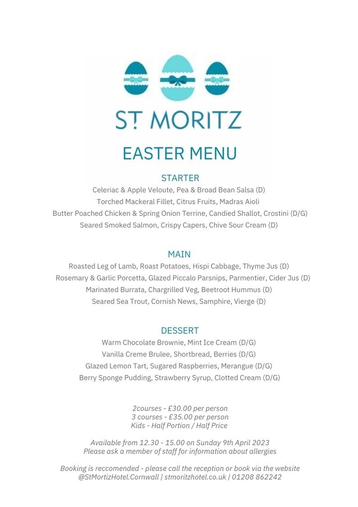 With Easter only around the corner
its time to get booked in for a delicious seasonal Easter
lunch in our Shorecrest Restaurant 💐

Book now to avoid disappointment on 01208 862242 or
head to the 'DINE' page on our website.