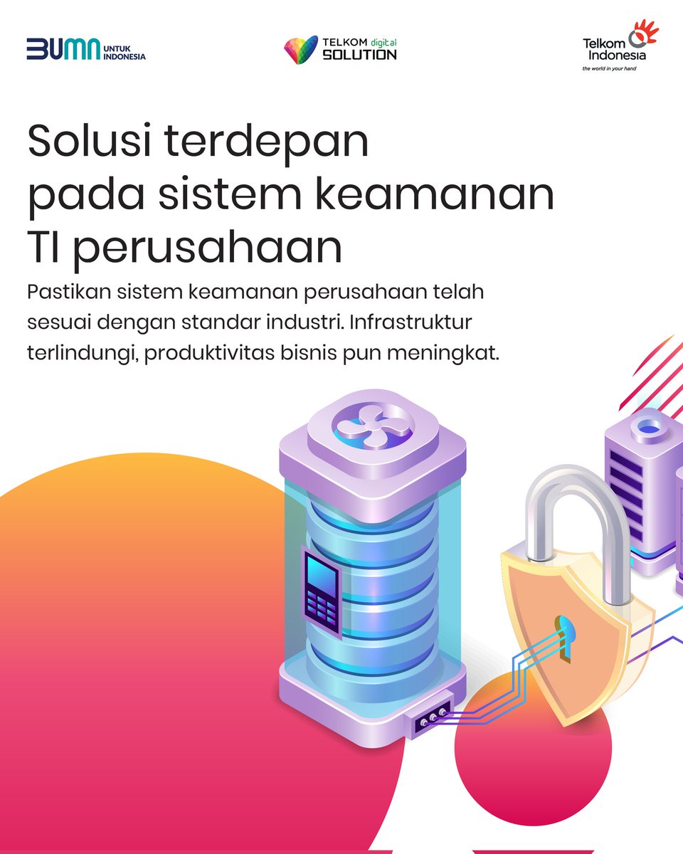 TelkomSolution's tweet photo. Layanan Managed Security Consulting #TelkomDigitalSolution membantu persiapan &amp; perawatan program keamanan TI di perusahaan untuk meningkatkan produktivitas bisnis dan perlindungan ekstra sistem TI. #DigitalBisa #UntukIndonesiaLebihBaik #IT https://t.co/0tR1rndW4H