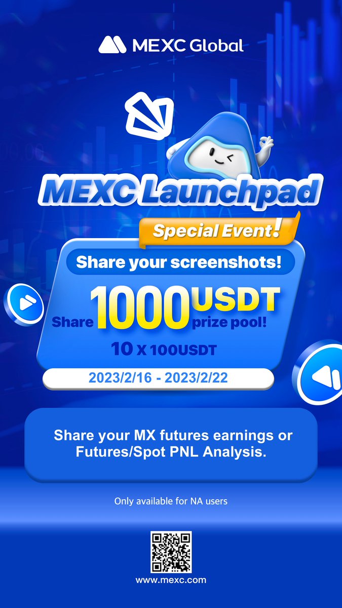 Alpha_MEXC's tweet photo. MEXC #Launchpad 

Share your MX Futures earnings or Futures/Spot PNL analysis screenshots

1000 $USDT Prize Pool  

10 Lucky Winners Get 100 $USDT 

RULES:
🔹Follow our Twitter,  https://t.co/nbCV1rC6Ex &amp; https://t.co/xuEIACA0jU 
🔹Like
🔹RT
🔹Screenshot

Ends: 22/2 12PM (PST) https://t.co/BJcGnevaPt