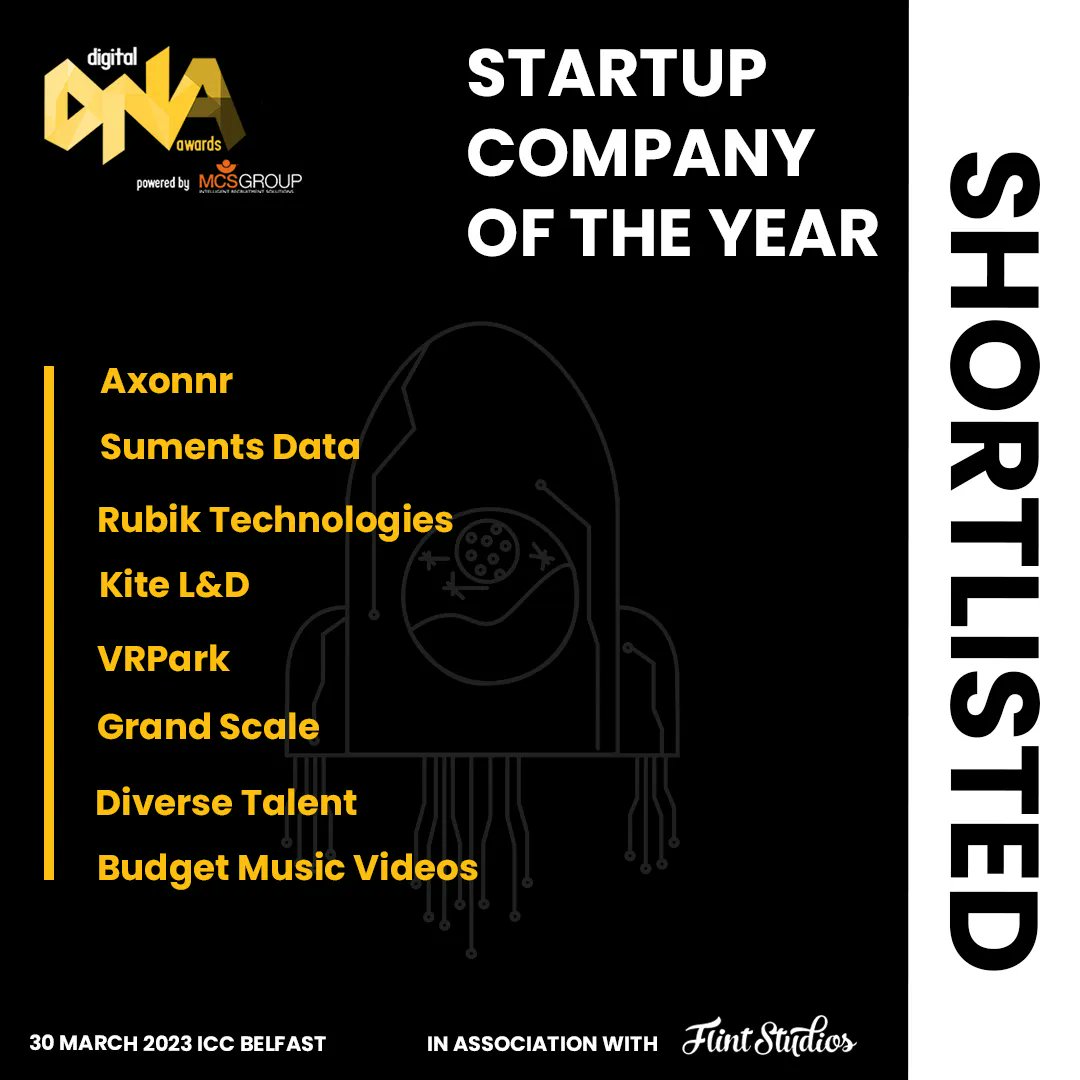 DigitalDNAHQ's tweet photo. We're thrilled to announce the shortlisted companies who will be in the running for the Startup of the Year Award in association with @flintstudios 

These innovative startups have made waves in their respective industries and have shown remarkable growth and success. https://t.co/kGtl6NVtwx
