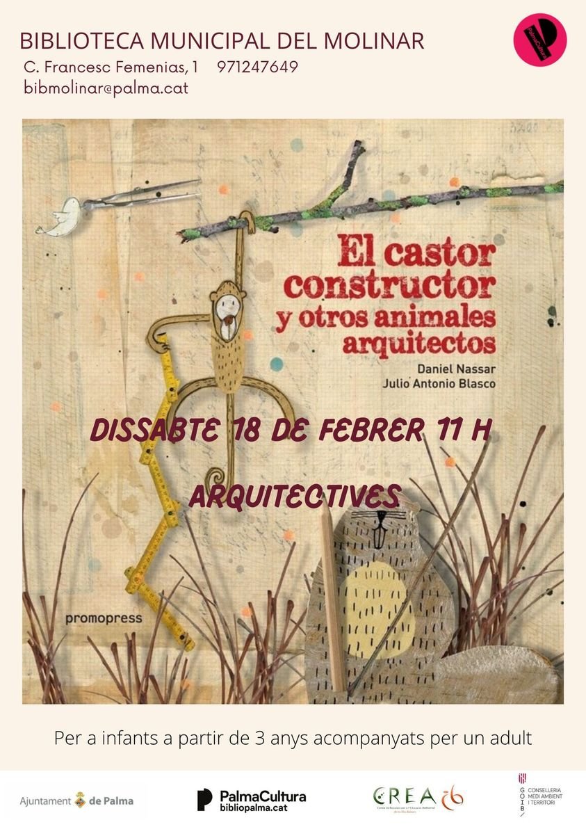piacaib's tweet photo. 📌PRÒXIM CONTACONTES A LA BIBLIOTECA DEL MOLINAR!!! "El Castor constructor".
✅ Per a la construcció, els castors utilitzen tot tipus de materials, des dels més simples fins als més elaborats. A més, aquests animals adapten la seva llar a la seva forma i tamany. https://t.co/uWMF3jalCG