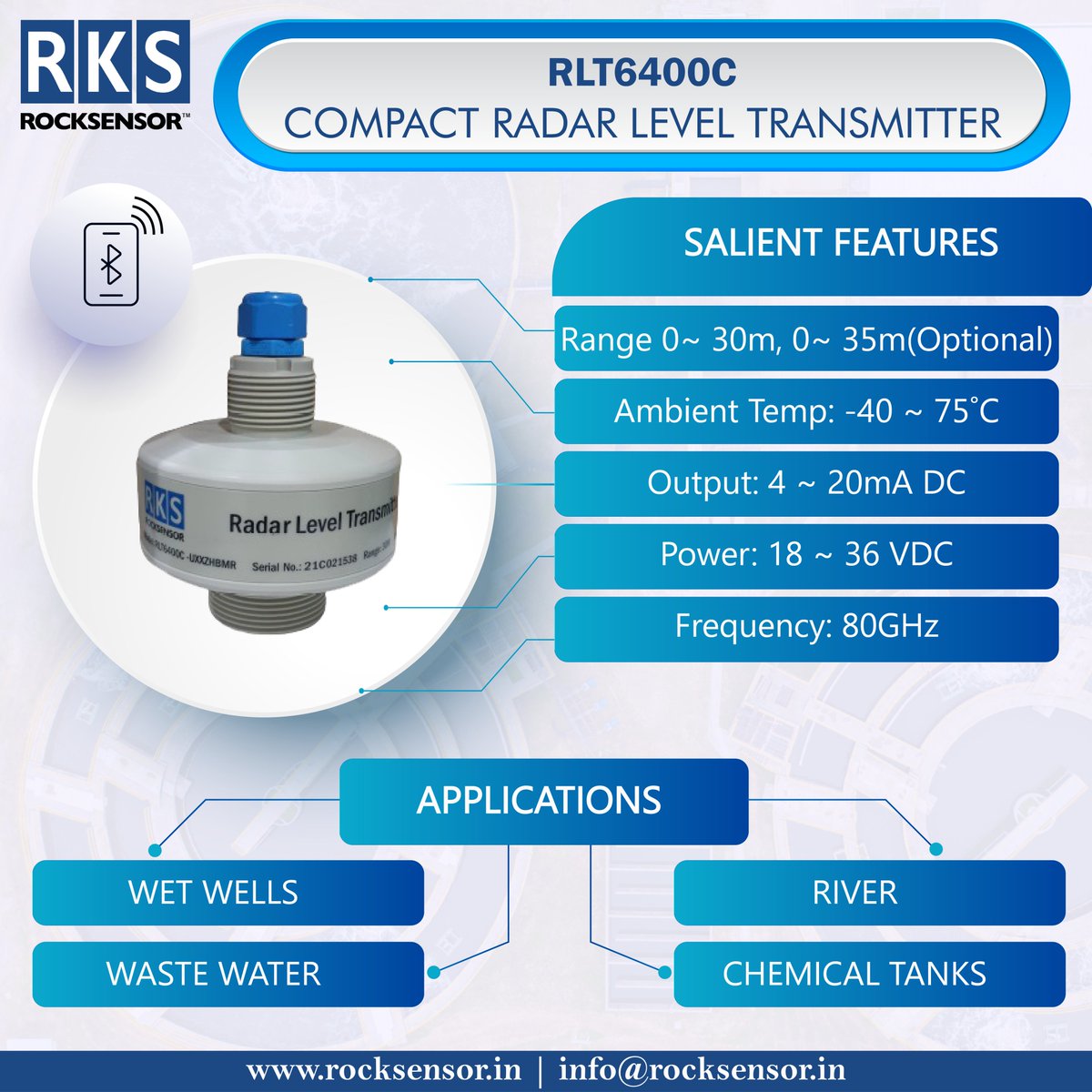 rocksensor_ind's tweet photo. The RLT6400C is an ultra-compact 80GHz radar transmitter for precise liquid and solid level measurement. It also features Bluetooth wireless #technology for easy and rapid reading monitoring.
#Rocksensor #RocksensorIndia #instrumentation #processcontrol #wireless #bluetooth https://t.co/3R6HM97GLb