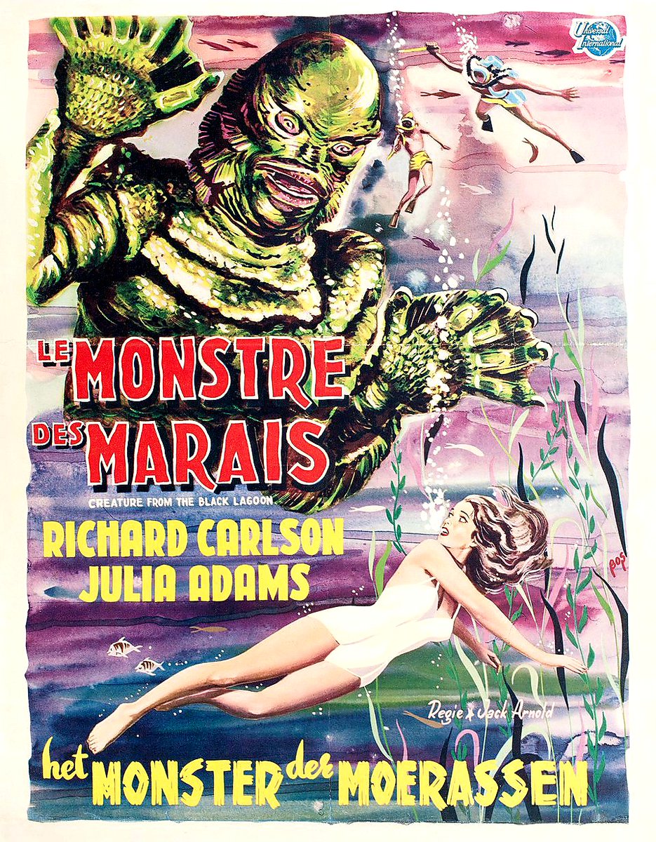 Belgian film poster for #CreatureFromTheBlackLagoon (1954 - Dir. #JackArnold) #RichardCarlson #JuliaAdams #RichardDenning