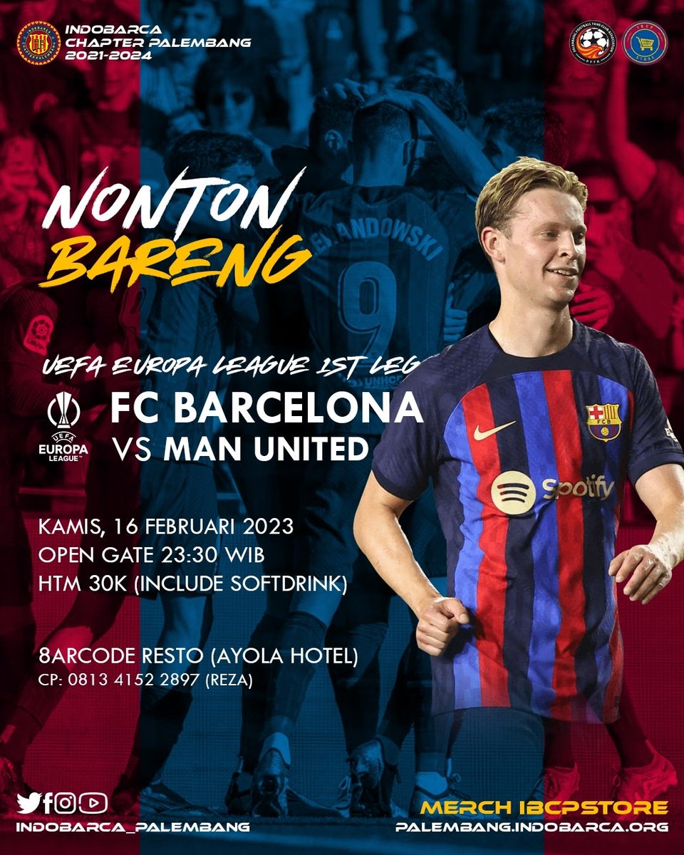 IBCP mengadakan EVENT NOBAR match FC Barcelona menghadapi Manchester United dalam ajang leg pertama babak 32 besar Liga Malam Jumat alias <a href="/EuropaLeague/">UEFA Europa League</a>

Event ini terbuka untuk member dan non member, jadi silahkan merapat bagi yang mau ikut nobar, yang penting  bayar HTM, ya.