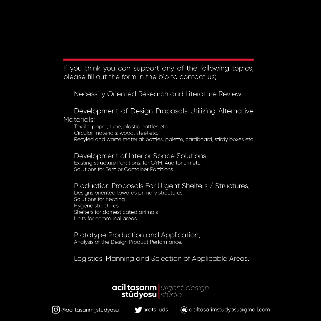 ats_uds's tweet photo. Açık çağrı! / Open call!
Belirtilen başlıklardan herhangi birinde destek olabileceğinizi düşünüyorsanız lütfen bizimle iletişime geçmek için bio’daki formu doldurun. / If you think you can support any of the following topics, please fill out the form in the bio to contact us. https://t.co/pRrWJ5lAwn
