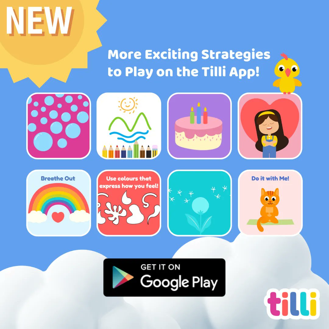 What’s New?
We just released Module 1, Feelings and Emotions with much more exciting strategies! Download the App now!📱🎭 buff.ly/3YHQO4W 

#Update #FeelingsandEmotions #MoreStrategies #Tilli #GooglePlay #PlayBasedLearning #PowersofPlay #SocialEmotionalLearning #KidsApps