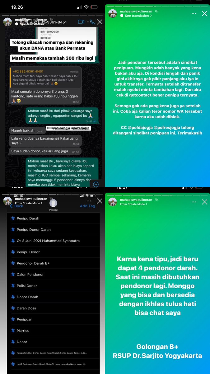 javafoodie_'s tweet photo. Gila sih orang susah2 cari donor darah buat ibunya, masih ada aja yang tega nipu.
Tolong temen2 kalau misal lokasimu di Jogja, dan gol darahmu B+ bs bantu temen saya, Jimmy 0812-3424-2318 . Butuh banget 🙏🏻 
Ini buat temen2 jg hati2 ya. Pokokny ga ada ditarik biaya kl donor darah https://t.co/tCdjMKivik