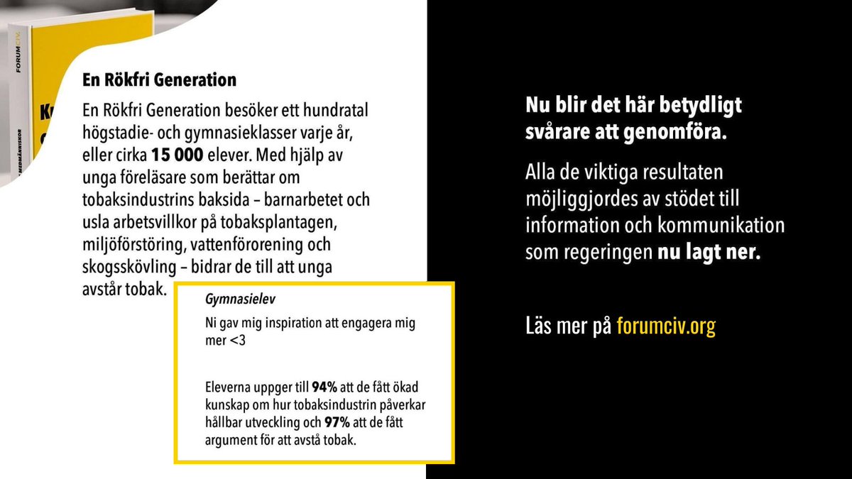 nonsmoking's tweet photo. 🌍@ForumCiv: @NONSMOKING STÄRKER BARN OCH UNGAS KUNSKAP OM HÅLLBAR UTVECKLING
⚠️ForumCiv delar om hur viktigt @wcpfoundation, @UFSverige och vårt arbete är, och att resultaten möjliggjorts av infokom-stödet, som regeringen nu lagt ner.
https://t.co/uuGuv7lyj9
#infokom #forumciv https://t.co/IrSQSHoFQq