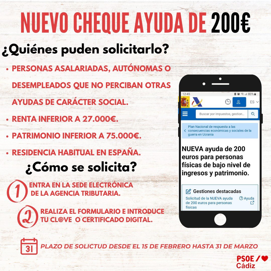 psoecadiz's tweet photo. 🌹El gobierno de Pedro Sánchez pone en marcha el nuevo cheque de 200€ para familias que no superen los 27.000€ anuales.

🌹#elgobiernodelagente https://t.co/Kfwa1inbej