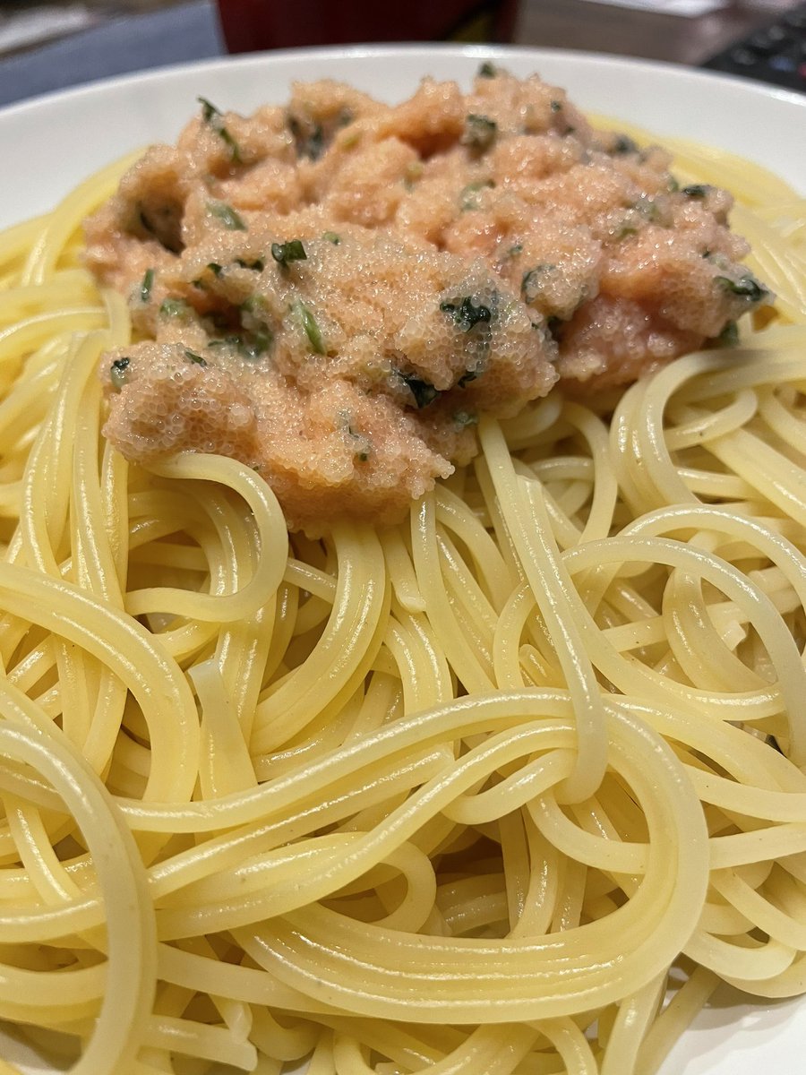 明太子パスタ🍝 野沢菜残ってたから入れた(◜︎౪◝︎ )