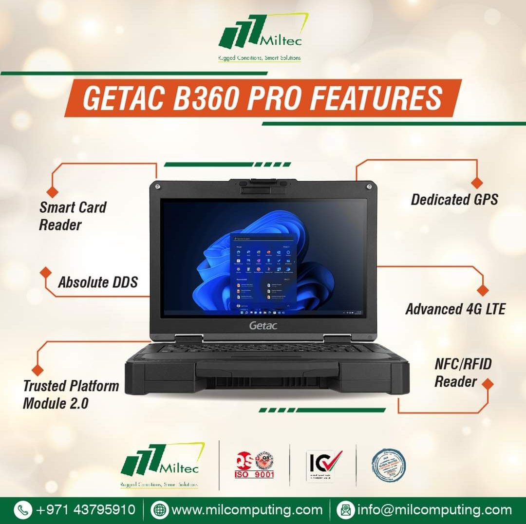 The Getac B360 Pro’s dedicated GPS offers better search capacity, faster location positioning & improved accuracy. This device also features TPM 2.0 
Moreover with Getac B360 Pro, you can authenticate your credentials via Near Field or Radio Frequency transmission.

#ruggedlaptop
