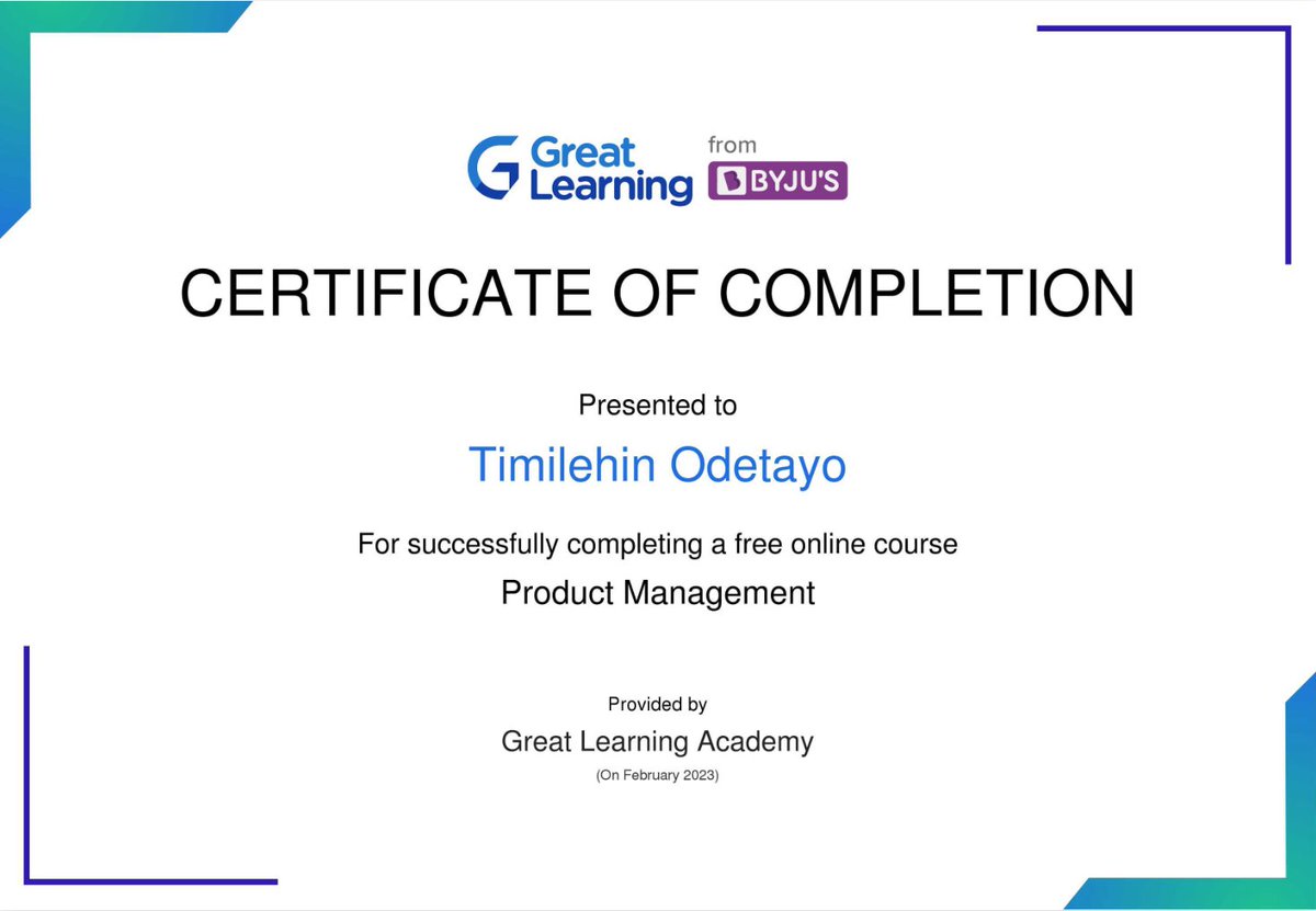 TimiOdetayo's tweet image. Again, I am a Certified Product Manager 🤗

#GreatLearningAcademy #greatlearning #glacertificate #Content #productmanagement #productmanager #remotework #WorkFromHome #Jobs
