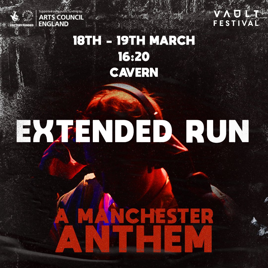 AMancAnthem's tweet photo. we've got some news... 🚨

after a sell-out ⭐️⭐️⭐️⭐️⭐️ run, A Manchester Anthem is having a special return to @VAULTFestival on the last weekend of the festival 🐝

18th &amp; 19th March, 16:20, Cavern

make you don't miss out: https://t.co/JBuG00mObU https://t.co/BobyFJ1fKd