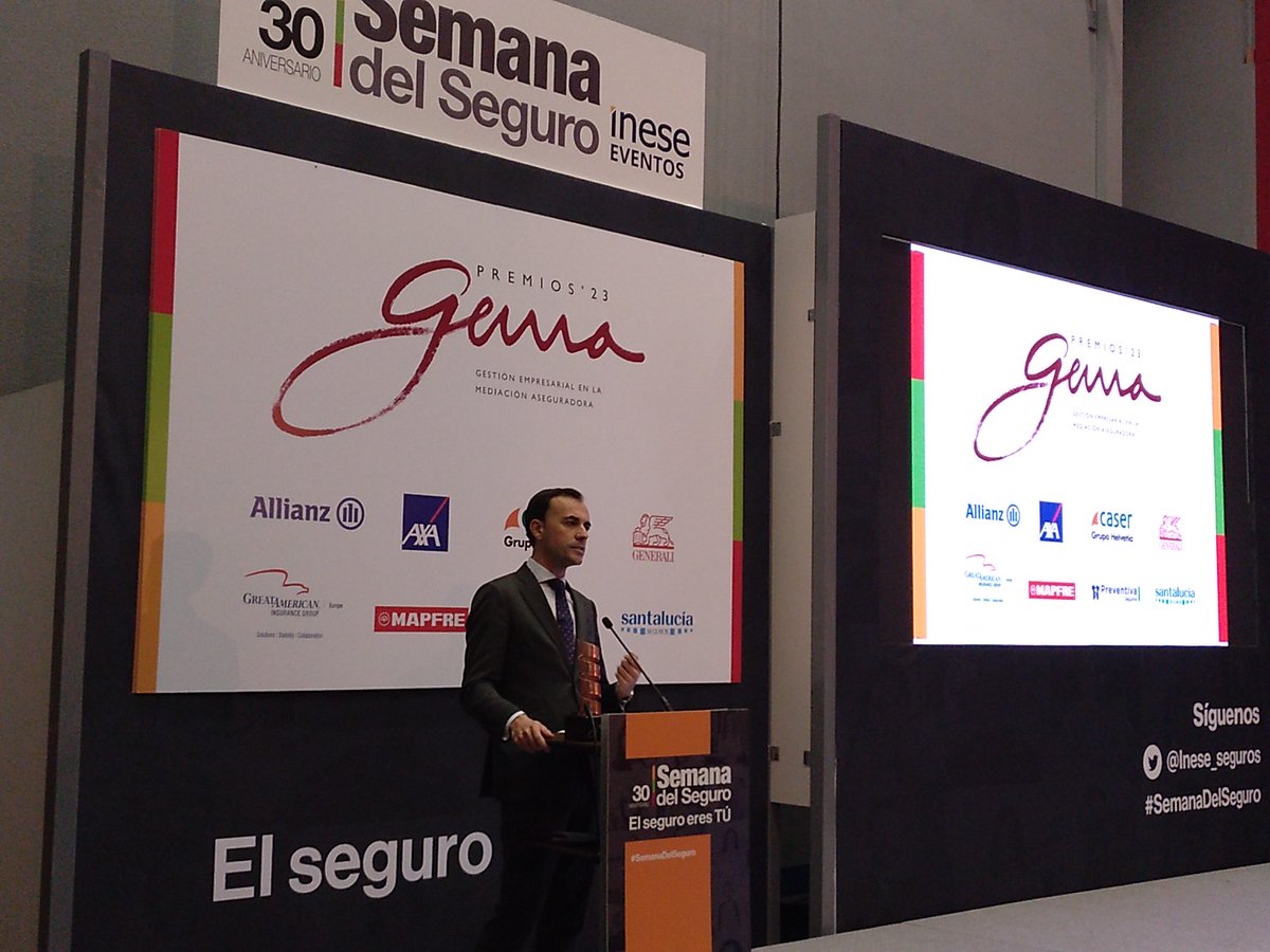 #SemanaDelSeguro Se entregan los XX Premios Gema, que reconocen la labor como empresarios de los mediadores profesionales. El Premio de Corredurías Internacionales recae en <a href="/MarshGlobal/">Marsh</a>. Lo recoge su CEO en España <a href="/pablo_trueba/">Pablo Trueba</a>. Lo contamos desde <a href="/Inese_seguros/">INESE</a>