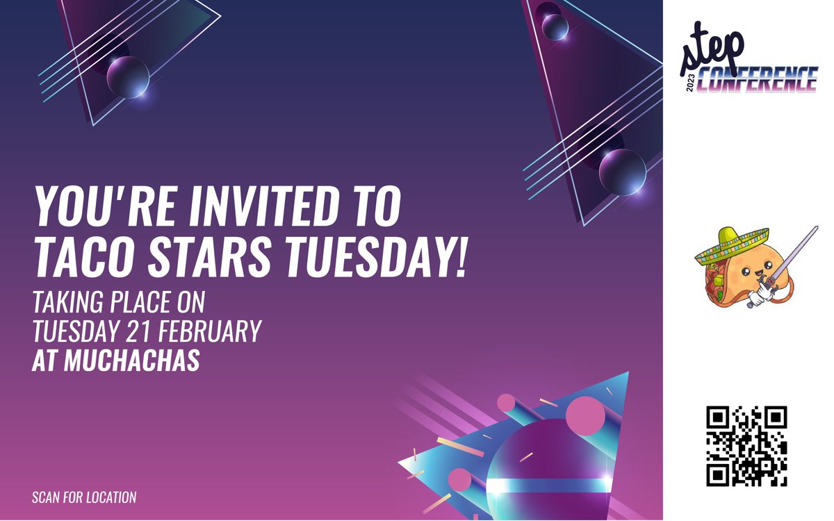 Coming to #Step2023?
You’re invited to join us for Taco Stars Tuesday at Muchachas on February 21st 🎉🌮

Don’t miss out on the fiesta of the year, grab your amigos and let’s taco ’bout how much fun we’re going to have! 👉bit.ly/3lpApns