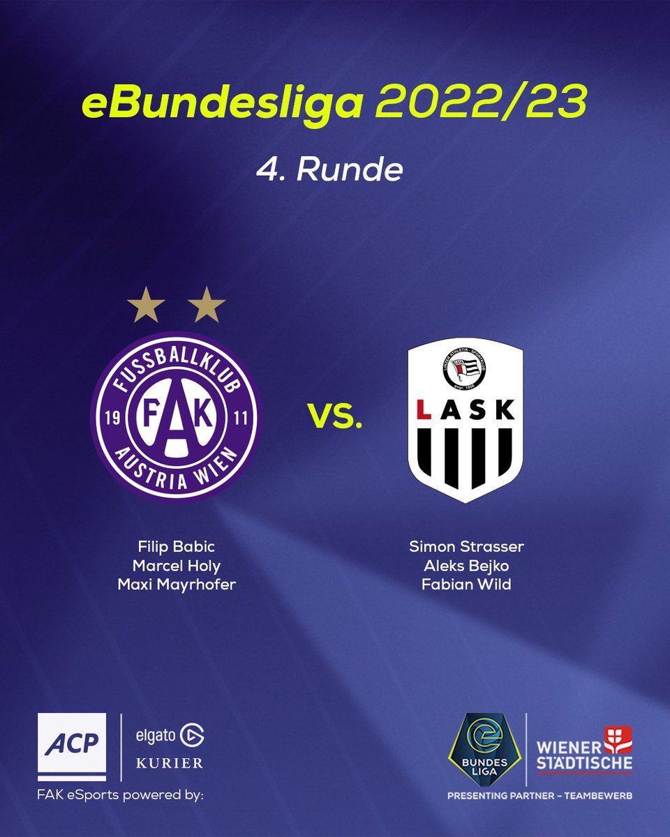 🎮 Heute Abend treffen die Veilchen im <a href="/eBundesliga_at/">eBundesliga</a> Teambewerb in Runde 4 auf den <a href="/LASK_Official/">LASK</a> 🙌⠀
⠀
💻 <a href="/LAOLA1_at/">LAOLA1</a> überträgt um 18:30 Uhr die Highlights von <a href="/Juno16x/">Marcel</a> <a href="/FAK_Maxi/">Maxi</a> und <a href="/FIFAFICO/">FIFAFico</a> . 😎
#ForzaViola #eBundesliga