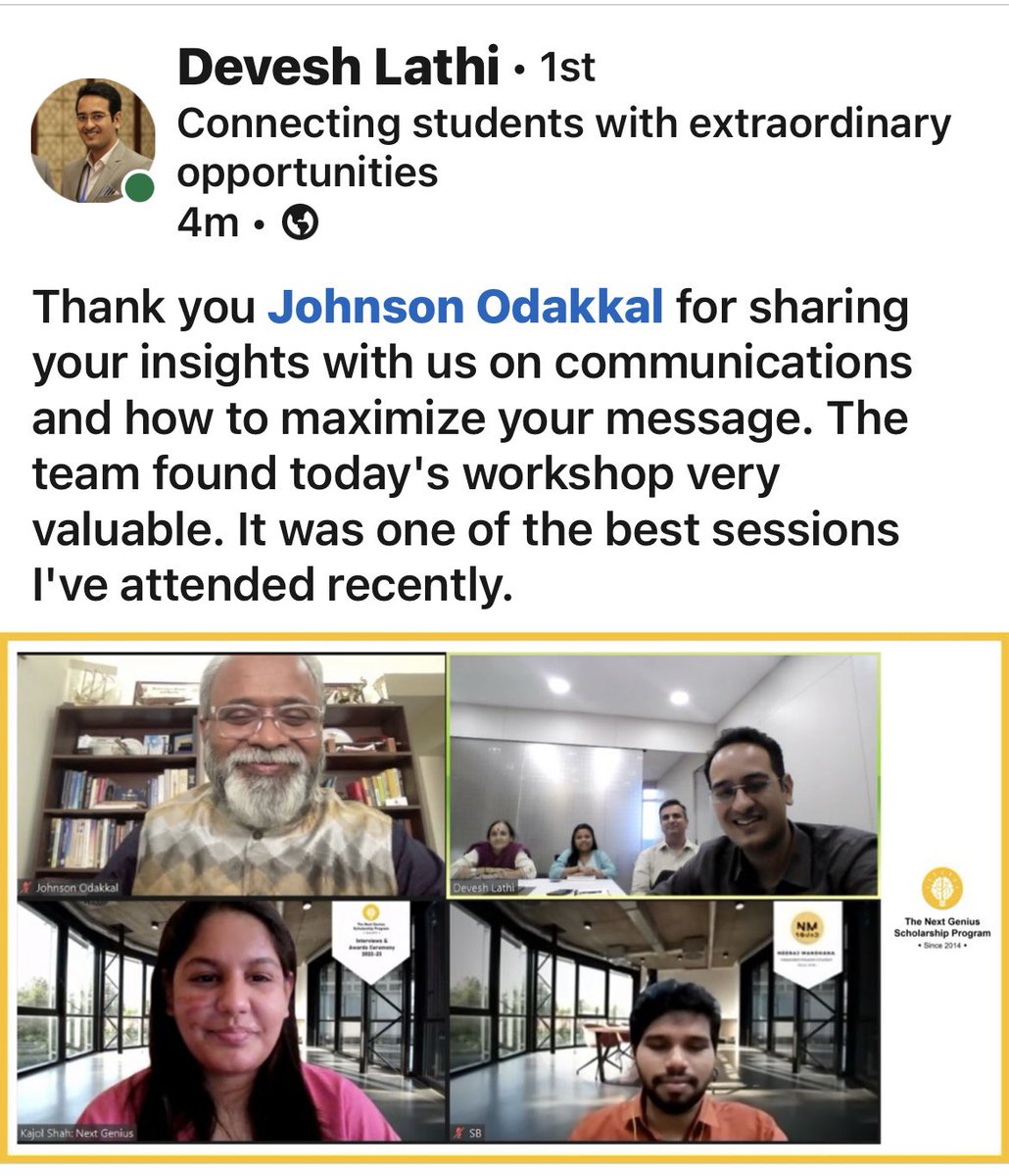 JohnsonOdakkal's tweet photo. Grateful for a fascinating conversation with #NextGenius India on effective communication! Acknowledging @TheJohnCMaxwell & @roddygalbraith for shaping my communication skills. Come "Maximise Your Message"
@Maxwell_Leaders @pittepatter @AmitVikram1963 @IndiannavyMedia https://t.co/bi9JmLEmtq