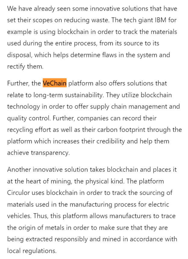 eisenreich's tweet photo. "VeChain offers solutions that relate to long-term sustainability. Companies can record their recycling effort as well as their carbon footprint through the platform which increases their credibility and help them achieve transparency." 💯

Full Article 👇
https://t.co/ytj6XM4mDV https://t.co/r4NyEa3Ag5