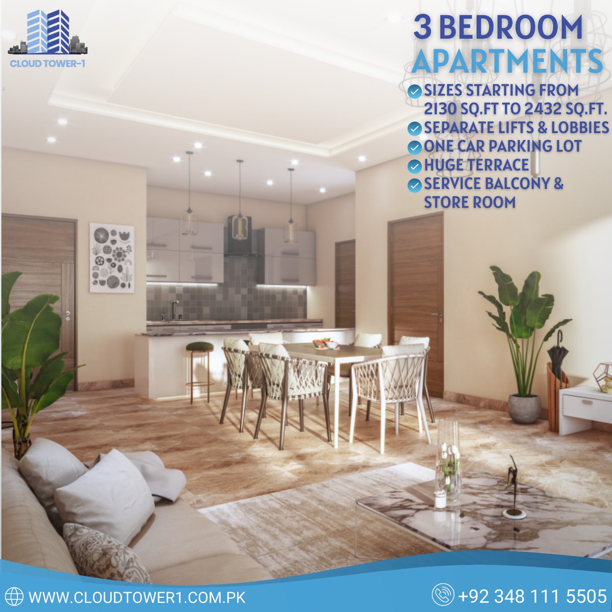 cloudservicespk's tweet photo. 𝗟𝗼𝗻𝗴-𝘁𝗲𝗿𝗺 & 𝗣𝗲𝗿𝗺𝗮𝗻𝗲𝗻𝘁 𝗥𝗲𝘀𝗶𝗱𝗲𝗻𝗰𝗲
3 bedroom apartments in 𝗖𝗹𝗼𝘂𝗱 𝗧𝗼𝘄𝗲𝗿-𝟭 comprise one wall full of glass window provides the scenic views of Margalla hills.
Book your Luxury Apartment NOW!
#booknow #3BedApartments #cloudtower1 https://t.co/0EAkBbLP1K