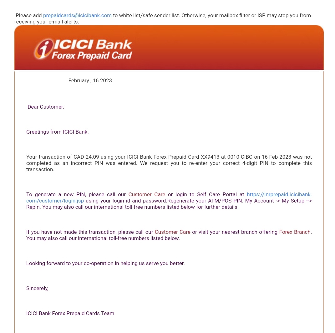 MargaretRebeka's tweet photo. @ICICIBank_Care I am facing issues with my icici forex card as the transaction is declined by the bank..I have reset my pin through internet banking still I am getting email like incorrect pin used. Please do the needful at the earliest.. https://t.co/k4tcHlEeYF