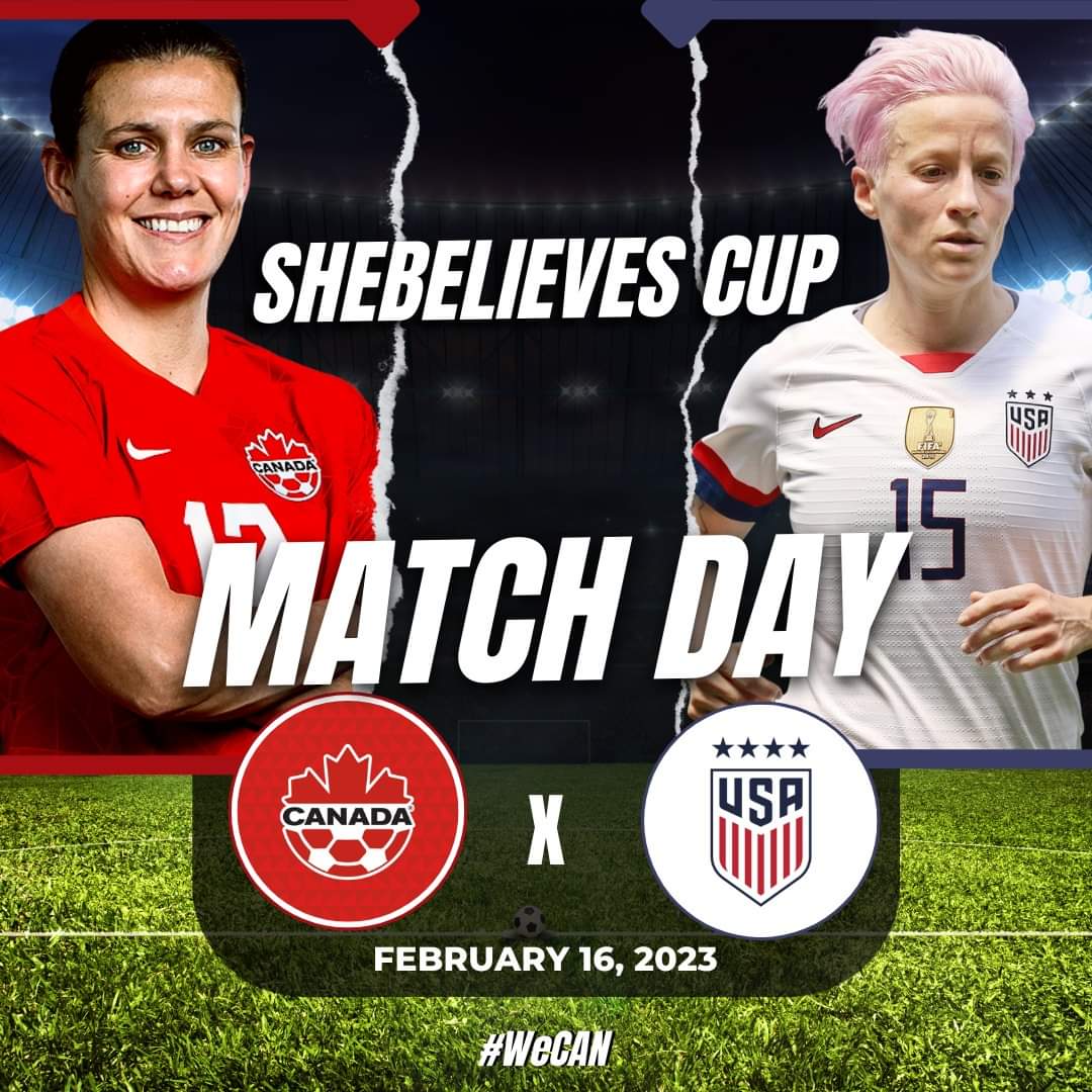 annein140's tweet photo. Hey Canada! 🇨🇦 
Today is the day to cheer louder than ever for our #CanWNT as they take on their biggest rivals in the #SheBelievesCup and get ready for #FIFAWWC this summer. Despite the ongoing @CanadaSoccerEN mess. Go @sincy12, @janinebeckie, @sophieschmidt13 all 20 of you! https://t.co/CN7vH0SRB6