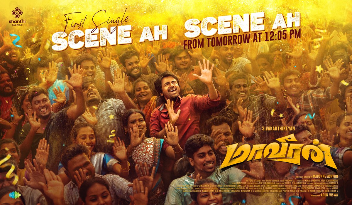 ShanthiTalkies's tweet photo. Let’s celebrate our #Maaveeran @Siva_Kartikeyan ‘s birthday with   #SceneAhSceneAh from 12:05PM tomorrow!😇 #HBDPrinceSK

🎵A @bharathsankar12 Musical!🥁
🎙️Sung by @anirudhofficial 
🕺Choreographed by @shobimaster 
✍🏼Lyricist #Kabilan &amp; @CMLOKESH 

@madonneashwin @iamarunviswa https://t.co/k6vBBJefLR