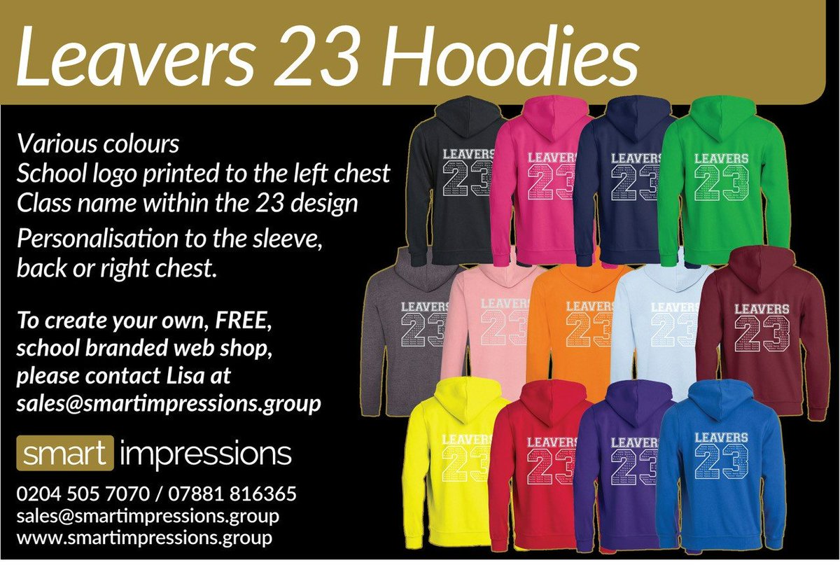 🚨Attention all schools with Year 6 Students🚨

We understand that this is an important milestone for the students & would like to offer our services to provide #2023leavershoodies for your school👍
We offer a free #branded web shop that makes it easy for parents to order👍