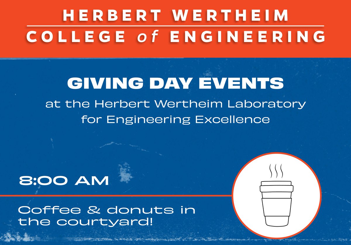 UFCISE's tweet photo. Hey students, stop by the @UFWertheim Lab for Engineering Excellence this morning for some coffee and donuts in the courtyard. While you're there, why not make a gift? #AllForTheGators #GatorCSnCE
Can't make it to campus? Make a gift now: https://t.co/2isyPEfqld https://t.co/lptLiYUKLE