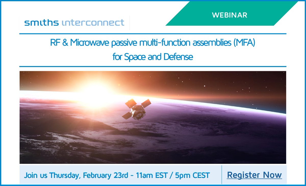 smithsinterconn's tweet photo. Our next webinar about multi-function assemblies is approaching!
Our experts will share the concept of passive MFAs and offer an understanding of the trade-offs and benefits of MFAs in the #defence and #space industries.

#Registerforfree:

https://t.co/6oSra9AMzt

#MFA https://t.co/a4jrQJ6AEZ