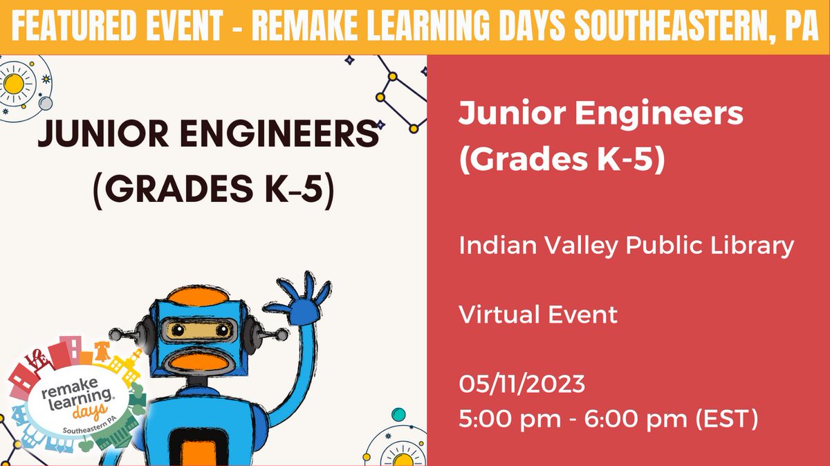 Get ready to unleash your inner engineer! 💡 Join us for an exciting program where you'll work with a powerhouse team to conquer a challenging engineering project using only the materials provided. Are you up for the challenge? @RemakeDays remakelearningdays.org/event/junior-e…
