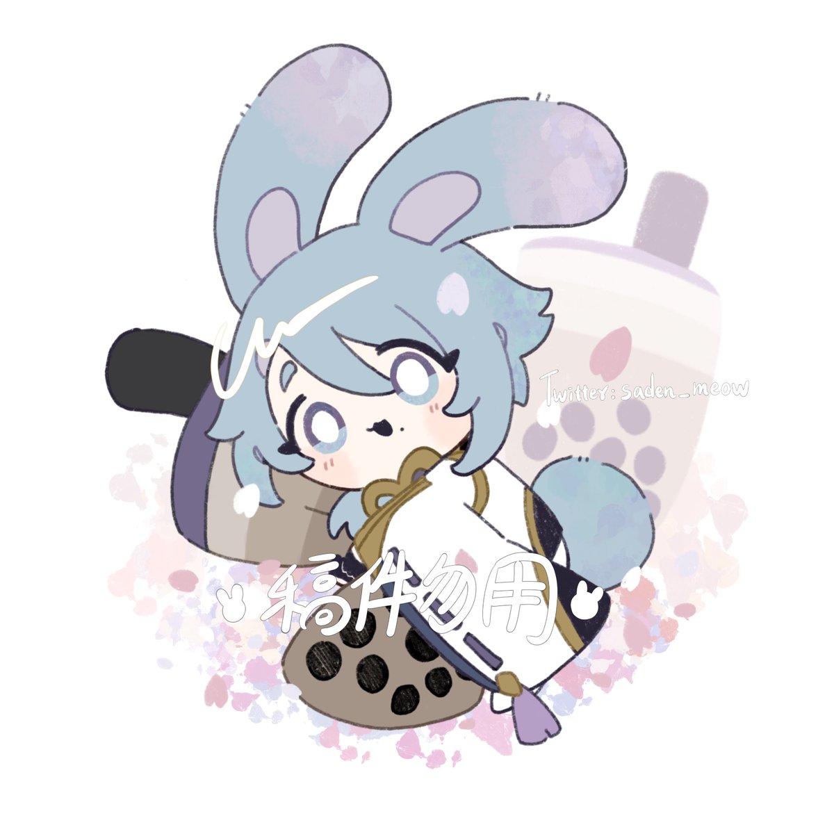 kamisato ayato 1boy animal ears blue hair male focus rabbit ears mole under mouth bubble tea  illustration images