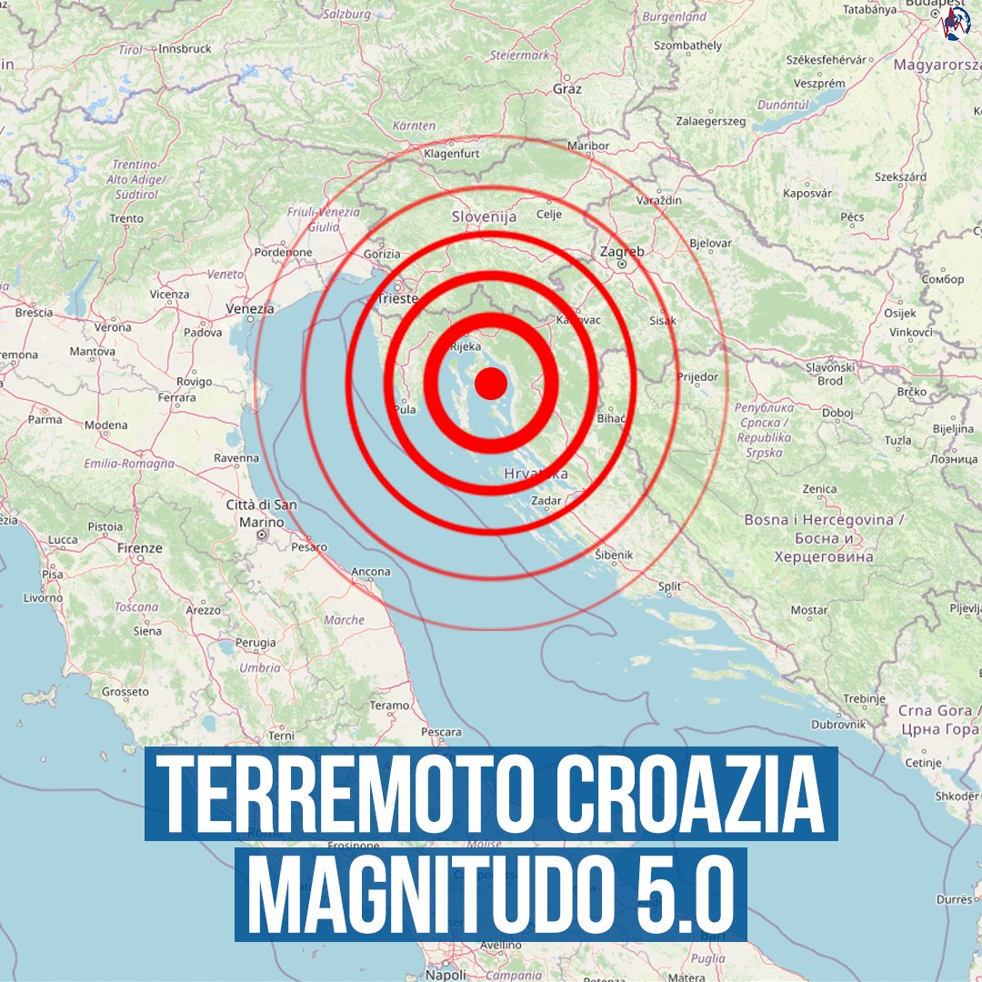 mondoterremoti's tweet photo. Alle 10:47 di questa mattina un #terremoto di magnitudo 5.0 è avvenuto lungo la costa settentrionale della #Croazia. La scossa è stata debolmente avvertita anche in Italia, in particolare in Friuli, in Veneto, in Emilia Romagna e nella Marche. https://t.co/3EhPWLkad8