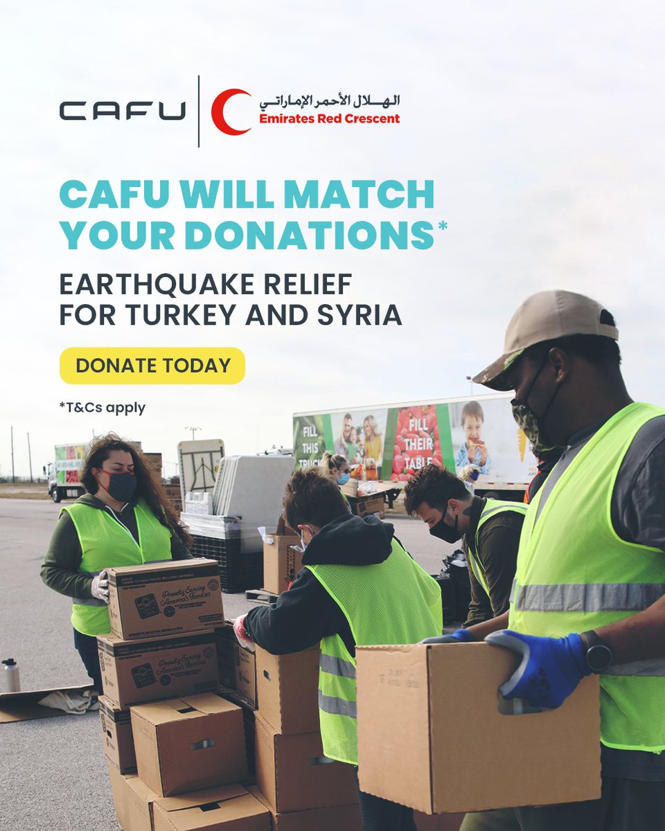 At CAFU we are devastated by the damage caused by the earthquakes in Turkey and Syria and have pledged to match all customer donations made towards the cause. 

As a customer, you can add a donation at checkout on the CAFU app, and we promise to match it. 

Donate today. 
#CAFU