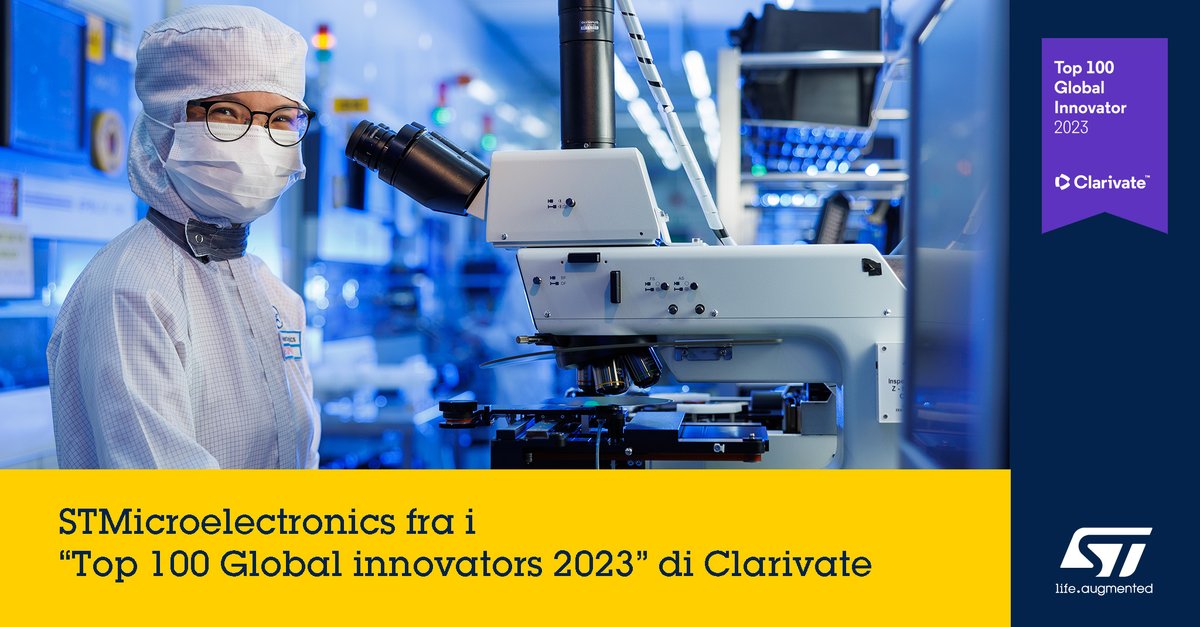 Ancora una volta @ST_World è tra i Top 100 Global Innovator 2023 di @ClarivateIP. Vuol dire investimenti e persone, ma soprattutto qualità della R&S, eccellenza dei team e loro creatività. 
🔎tinyurl.com/yc5nb22e
 #Top100Innovators